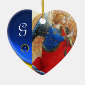 ANGEL IN GOLD RED EN BLUE Heart Gemstone Monogram Keramisch Ornament (Voorkant)