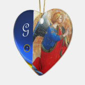 ANGEL IN GOLD RED EN BLUE Heart Gemstone Monogram Keramisch Ornament (Links)