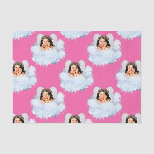 Angel in het 5-roze WRAPPINGPAPIER met wolken Tissuepapier (Voorkant)