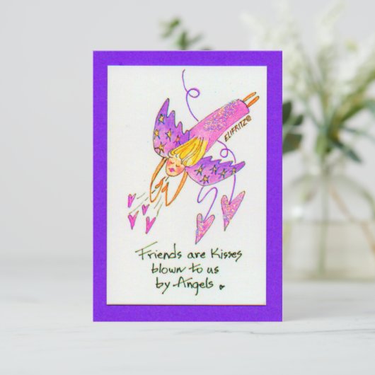 Angel in het Paars brengt vrienden als Kisses Sket Bedankkaart (Staand voorkant)
