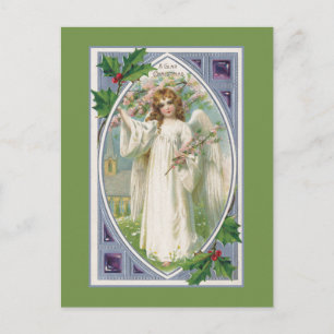 Angel in het wit met blauw en groen briefkaart