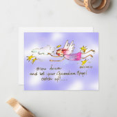 Angel in Paarse en gouden sterren zegt langzame sc Notitiekaartje (Voorkant / Achterkant in situ)