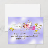 Angel in Paarse en gouden sterren zegt langzame sc Notitiekaartje (Voorkant / Achterkant)