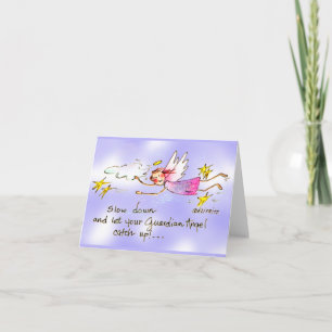 Angel in Paarse en gouden sterren zegt langzame sc Notitiekaartje