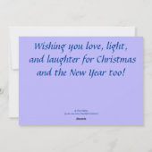 Angel in Paarse en gouden sterren zegt langzame te Feestdagenkaart (Achterkant)