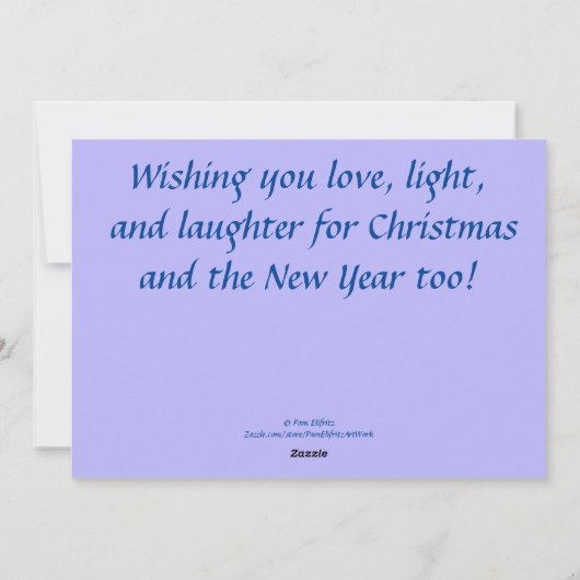 Angel in Paarse en gouden sterren zegt langzame te Feestdagenkaart (Achterkant)