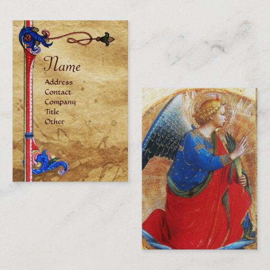 ANGEL IN RODE, GOUD, BLAUWE PLATTELANDSPARCHTIE VISITEKAARTJE (Voorkant / Achterkant)