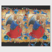 ANGEL IN RODE, GOUD, BLAUWE VLOEISTOFFEN EN PARELT CADEAUPAPIER (Vlak)