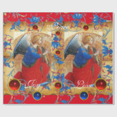 ANGEL IN RODE, GOUDE, BLAUWE VLOERENDE PARCHCHES M CADEAUPAPIER (Vlak)