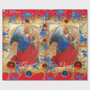 ANGEL IN RODE, GOUDE, BLAUWE VLOERENDE PARCHCHES M CADEAUPAPIER