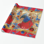 ANGEL IN RODE, GOUDE, BLAUWE VLOERENDE PARCHCHES M CADEAUPAPIER (Uitgerold)