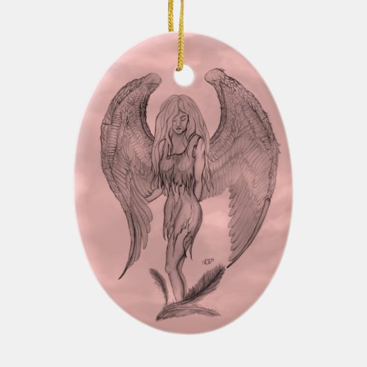 Angel in Tattoo Style Keramisch Ornament (Achterkant)
