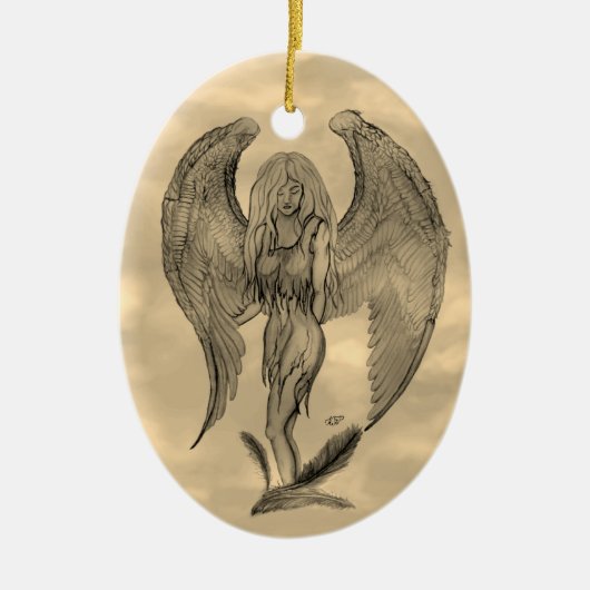 Angel in Tattoo Style Keramisch Ornament (Voorkant)