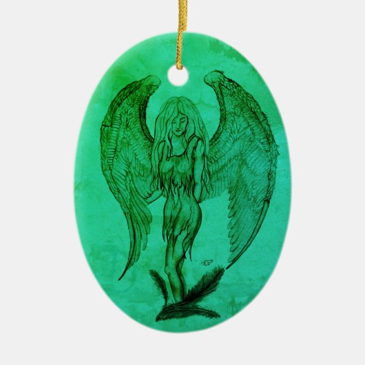 Angel in Tattoo Style Keramisch Ornament (Voorkant)