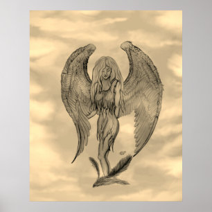 Angel in Tattoo Style Poster