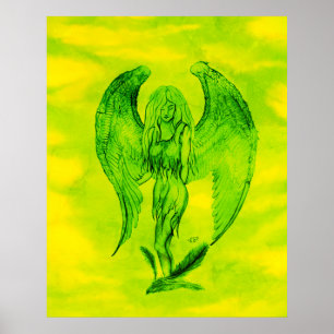 Angel in Tattoo Style Poster