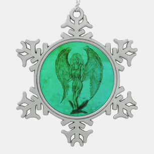Angel in Tattoo Style Tin Sneeuwvlok Ornament