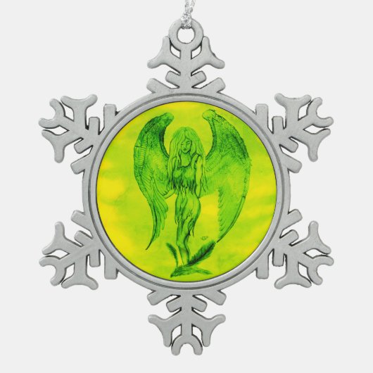 Angel in Tattoo Style Tin Sneeuwvlok Ornament (Voorkant)