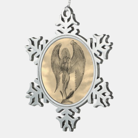 Angel in Tattoo Style Tin Sneeuwvlok Ornament (Rechts)