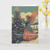 Angel in Victoriaans kerstjurk Kaart (Gele Bloem)