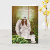 Angel kat voor het verlies van je huisdier kaart (Gele Bloem)