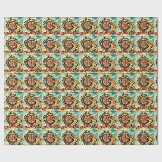  Angel kerst Cherub ouderwets Cadeaupapier (Vlak)