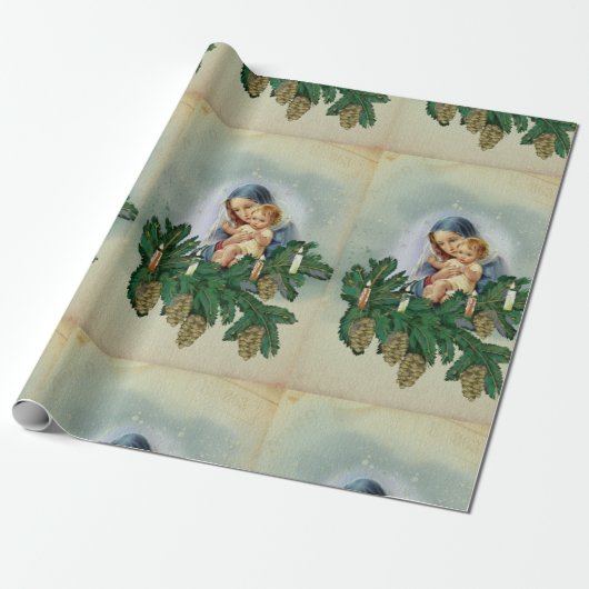 Angel-kerst en Jezus in het kaarslicht Cadeaupapier (Uitgerold)