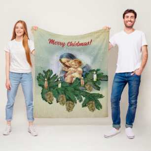 Angel-kerst en Jezus in het kaarslicht Fleece Deken