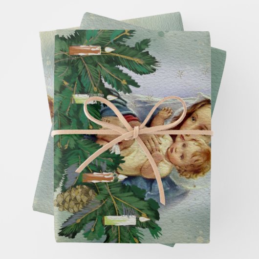 Angel-kerst en Jezus in het kaarslicht Inpakpapier Vel (In situ)