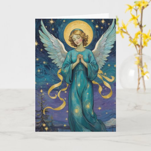 Angel Kerst Kaart - Personaliseer (Gele Bloem)
