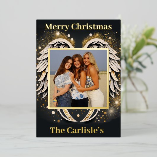 Angel-kerstkaart Folie Uitnodiging (Staand Voorkant)