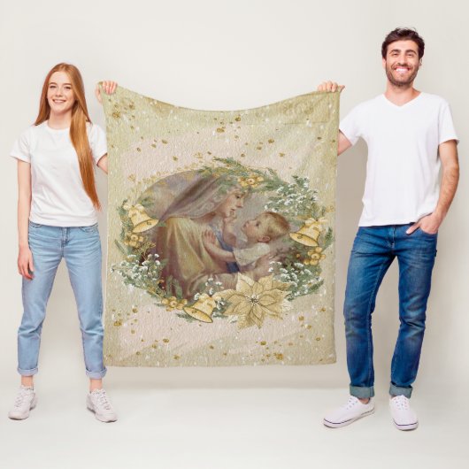 Angel Kerstmoeder en kind Fleece Deken (In situ)