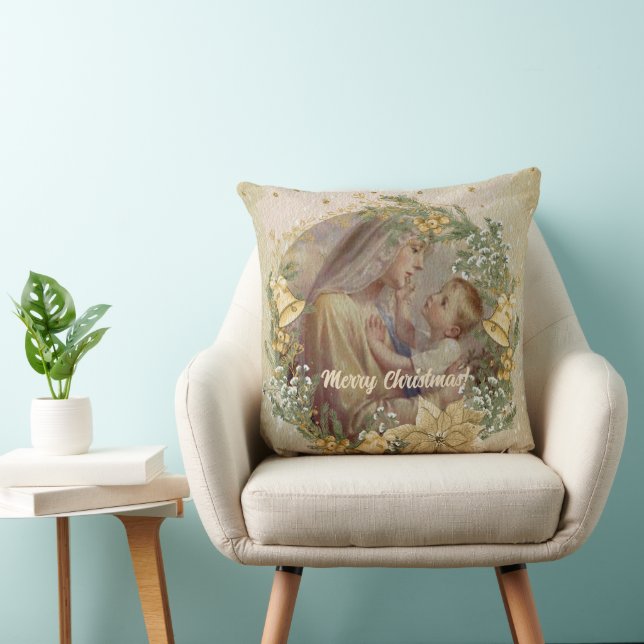 Angel Kerstmoeder en kind Kussen (Stoel)