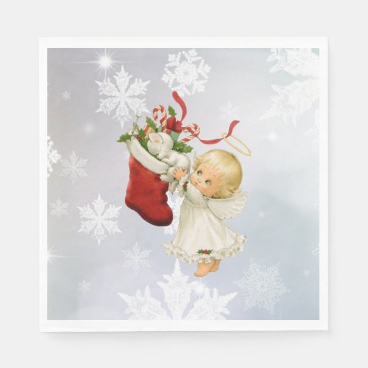 Angel & Kitty Kat Kerst Schattig Papier Servet (Voorkant)