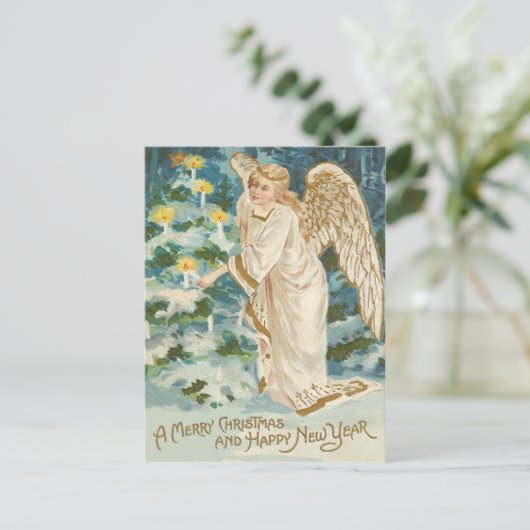 Angel Lighting Candlelit kerstboom Feestdagenkaart (Staand voorkant)