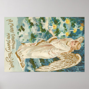 Angel Lighting Candlelit kerstboom Poster