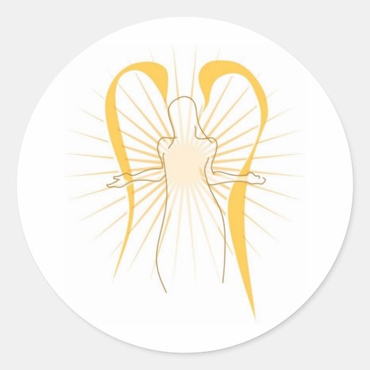 Angel Line Art met Wings en Glow Ronde Sticker (Voorkant)