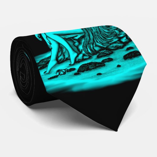 Angel , lost in thought , black and green Design Stropdas (Opgerold)