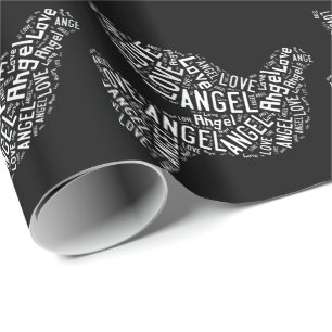 Angel Love Dove, White on Black Cadeaupapier