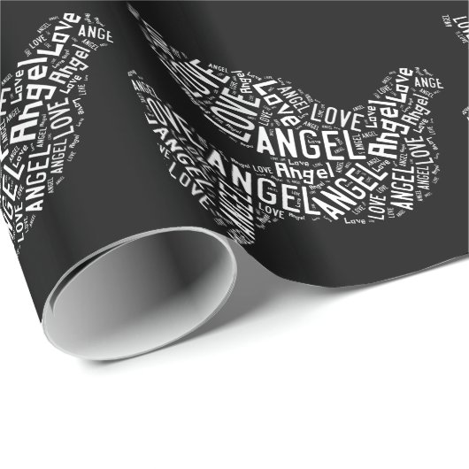 Angel Love Dove, White on Black Cadeaupapier (Rol Hoek)