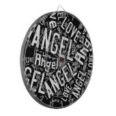 Angel Love Dove, White on Black Dartbord (Voorkant Links)