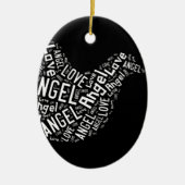 Angel Love Dove, White on Black Keramisch Ornament (Voorkant)