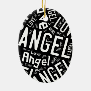 Angel Love Dove, White on Black Keramisch Ornament