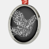 Angel Love Dove, White on Black Metalen Ornament (Links)