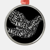 Angel Love Dove, White on Black Metalen Ornament (Voorkant)