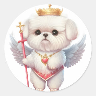 Angel Maltese puppy, hondenliefhebbers van Maltes Ronde Sticker