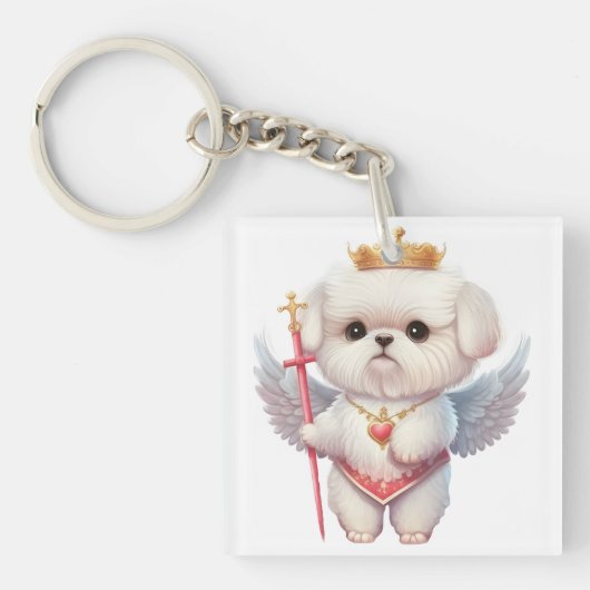 Angel Maltese puppy, hondenliefhebbers van Maltes Sleutelhanger (voorkant)