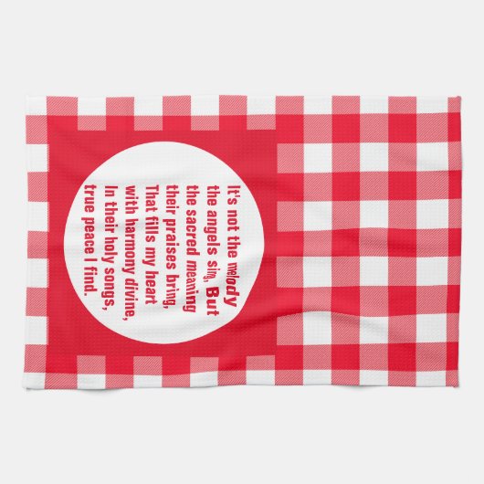 Angel Melody gedicht op rood & wit plaid Theedoek (Horizontaal)
