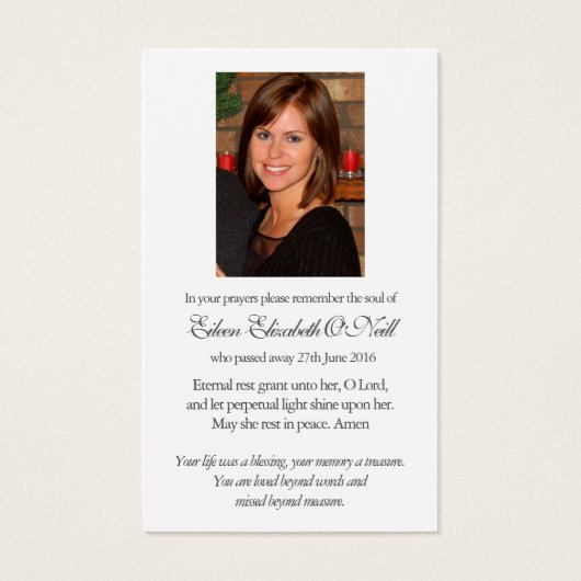 Angel Memorial verlies begrafenis gebed sympathie  Visitekaartjes (Achterkant)