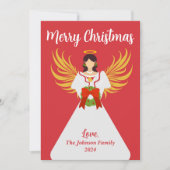 Angel Merry Christmas Red Green Wreath Wings Naam Feestdagenkaart (Voorkant)